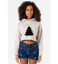 Meowy Christmas Grimelanj Kadın Crop Kapşonlu