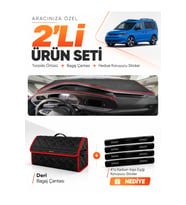 e-biz VOLKSWAGEN CADDY (2022-2026) Uyumlu Torpido Örtüsü + Deri Çanta - Siyah-Kırmızı - VW004