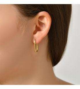 DKMN Gümüş Oval Biçimli Uzun Ataç Küpe Kadın Gümüş Küpe (Gold)