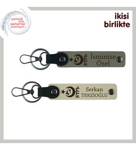 Askerlere Özel Hediye, Ayyıldız Kurt Göktürk Desenli İsim Yazılabilir Anahtarlık Takım, Gri-S Kahve