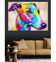 Pop Art Tarzı Renkli Tazı Köpeği Dekoratif Kanvas - Mdf Ahşap Tablo
