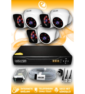 ELITCAM 6 Kameralı Kare 3 İç Kamera Set HDD'siz Full HD Gece Görüşlü Güvenlik Kamerası Sistemi