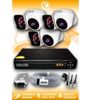 ELITCAM 6 Kameralı Kare 3 İç Kamera Set HDD'siz Full HD Gece Görüşlü Güvenlik Kamerası Sistemi