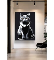 SİYAH BEYAZ KEDİ KANVAS TABLO EV DUVAR SALON OFİS DÜKKAN HEDİYELİK DEKARASYON SÜSÜ