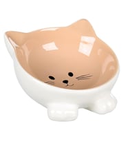 Flamingo Puzi Kedi Kulaklı Desenli Seramik Mama Ve Su Kabı Bej 125 Ml