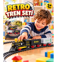 Klasik Pilli 9 Parça Tren Locomotıve Konteyner ve Transport Vagonlu Oyuncak Seti