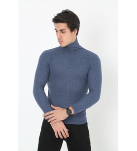 Erkek Fitilli Kaşkorse Kumaş Boğazlı Full Likralı Slimfit Body - İndigo