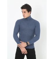 Erkek Fitilli Kaşkorse Kumaş Boğazlı Full Likralı Slimfit Body - İndigo