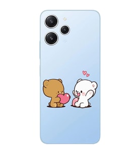 Xiaomi Redmi 12 Uyumlu Uyumlu Kalpli Ayıcıklar Tasarımlı Şeffaf Telefon Kılıfı