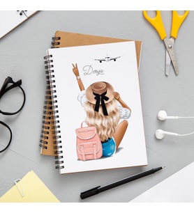 Kız Karakter Tasarımlı Defter Kişiye Özel