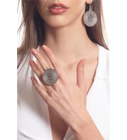 Kadın Antik Gümüş Kaplama Sallantılı Model Hayat Ağacı Baskılı Küpe&Yüzük Set