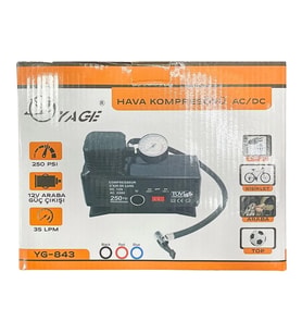220 Volt-12 Volt 250 Psi Kompresör Lastik Hava Şişirme Oto Pompası Fişli Ve Çakmaklı Yage-843 (5690)