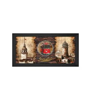 Tramvay Eski Galata ve Kız Kuleleri Motifli Kanvas Tablo 50 x 70 cm Siyah Çerçeve