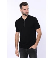 Polo Yaka Siyah Düz Örme T-shirt - Wessi