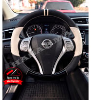 Nissan Pulsar C13 Dikme Direksiyon Kılıfı Delikli Deri Parlak Siyah Bej Detay Çift Yüzük ve Dikiş 2014-2018