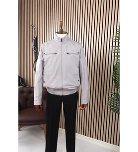 Jan Carlucci Slimfit Beli Lastikli Gri Yazlık İnce Mont