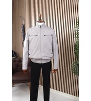 Jan Carlucci Slimfit Beli Lastikli Gri Yazlık İnce Mont