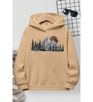 Mountain Baskılı Erkek - Kız Çocuk Rahat Kalıp Sweatshirt (Bej)