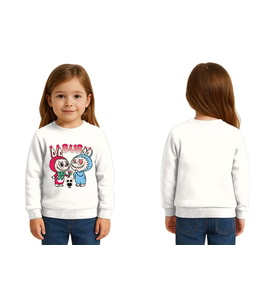 Unisex Labubu Baskılı Çocuk Swaetshirt 3 İplik Şardonlu (Beyaz)
