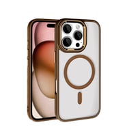 Apple iPhone 16 Pro Uyumlu Kılıf Wireless Şarj Özellikli Zore Krom M-safe Silikon Kapak (Pembe - Kahverengi)