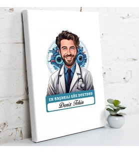 Kişiye Özel Hediye Karikatürlü En Başarılı Erkek Göz Doktoru Kanvas Tablo