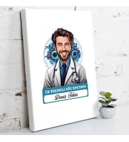 Kişiye Özel Hediye Karikatürlü En Başarılı Erkek Göz Doktoru Kanvas Tablo