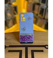 Redmi Note 11 5G Uyumlu Kelebek Figürlü Simli Parlak Telefon Kılıfı (Mor)