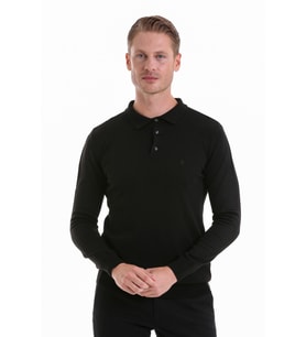 Hatemoğlu Siyah Regular Fit Düz Polo Yaka Triko Kazak