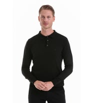 Hatemoğlu Siyah Regular Fit Düz Polo Yaka Triko Kazak (A.Siyah)