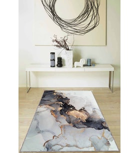 Siyah Mermer Görünümlü Kaymaz Tabanlı Dekoratif Halı RV132 - 100 x 160 cm