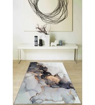 Siyah Mermer Görünümlü Kaymaz Tabanlı Dekoratif Halı RV132 - 100 x 160 cm