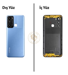 Infinix Hot 20İ Mavi Uyumlu Lensli Arka Kapak Arka Cam Batarya Pil Kapağı Lazer Kesim Back Cover