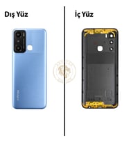 Infinix Hot 20İ Mavi Uyumlu Lensli Arka Kapak Arka Cam Batarya Pil Kapağı Lazer Kesim Back Cover