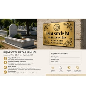 Kişiye Özel Metal Mezar İsimliği 20x30 cm – Paslanmaz Metal Levha –Baskılı Mezarlık Levhası