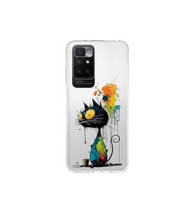Redmi 10 ile Uyumlu Splash Kedi Tasarımlı Şeffaf Silikon Kılıf