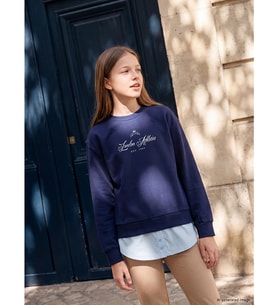 LCW Kids Lacivert Bisiklet Yaka Baskılı Kız Çocuk Sweatshirt
