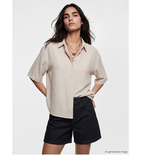 LCW Vision Bej Oversize Armürlü Kadın Gömlek