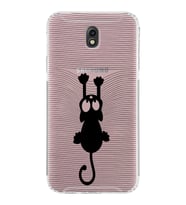 Samsung Galaxy J7 Pro  Kamera Korumalı Kapak Çizgi Kedi Tasarımlı  Şeffaf  Kılıf