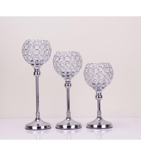 Ultra Lüks Kristal Taşlı Ayaklı Gold Şamdan 3'lü Set
