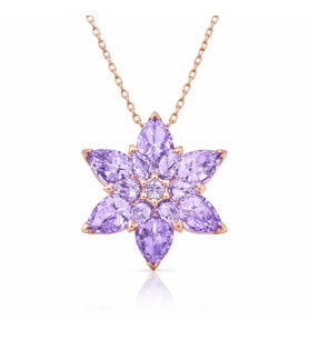 Gümüş Rose Lila Lotus Çiçeği Kolye