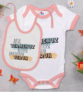 BK Kids Akul Vermenuz Bittiyse Tasarımlı Pembe Bebek Body Zıbın ve Mama Önlüğü Hediye Seti-1