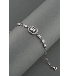 Gümüş Pazarım Baget Taşlı Emerald Kesim Gümüş Bileklik