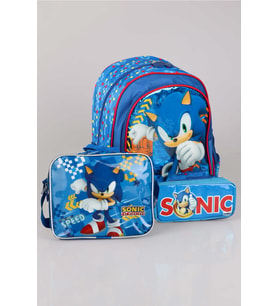 YENİ SEZON LİSANSLI SONIC OKUL ÇANTASI, BESLENME ÇANTASI VE KALEM ÇANTASI KIRTASİYE SETİ (Mavi)