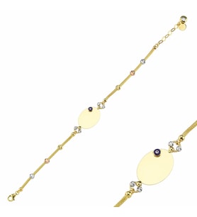 Plaka Altın Bileklik Oval 14K Gold Dorikalı