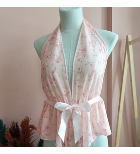Clara Çiçekli Boyundan Bağlamalı Bel Fiyonklu Bodysuit-SOMON