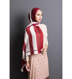 Çizgili Desen Pavia Seri Şal Eşarp Askısı ile Birlikte 90X200 cm Bordo Beyaz-90X