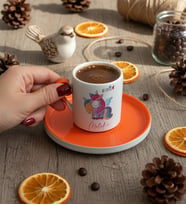 Kişiye Özel Be Cutie Unicorn  Türk Kahvesi Fincanı Doğum Günü Hediyesi (Turuncu)