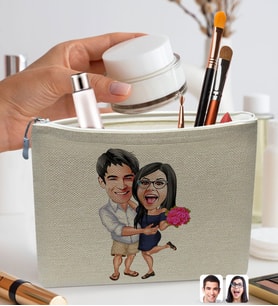 BK Gift Kişiye Özel Sevgililer Karikatürlü Keten Makyaj Çantası, Sevgiliye Hediye, Arkadaşa Hediye, Sevgililer Günü Hediyesi, Doğum Günü Hediyesi-3
