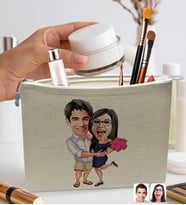BK Gift Kişiye Özel Sevgililer Karikatürlü Keten Makyaj Çantası, Sevgiliye Hediye, Arkadaşa Hediye, Sevgililer Günü Hediyesi, Doğum Günü Hediyesi-3
