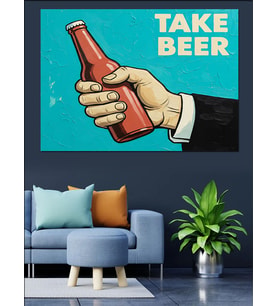 Bira İçme Vintage Reklam Dekoratif Kanvas - Mdf Ahşap Tablo